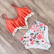 Load image into Gallery viewer, High Waist Push Up Bathing Suit Ruffle Bikini Set